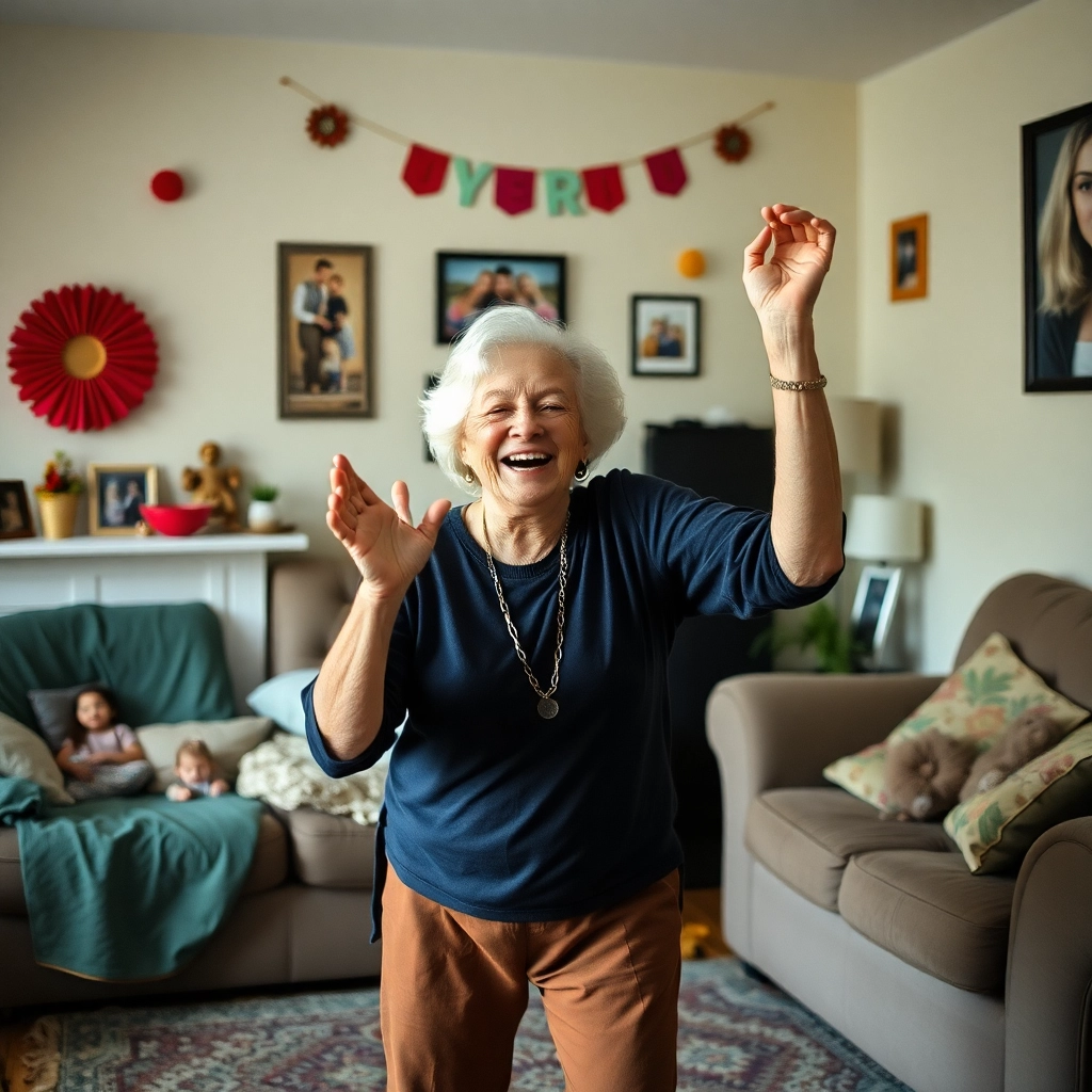 older woman joyfully dancing