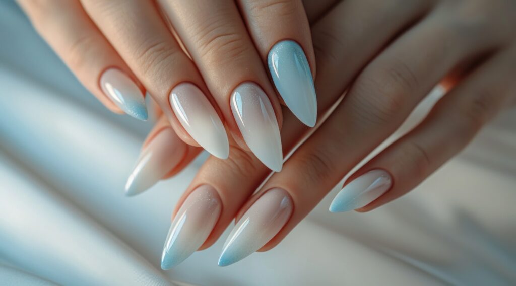 Young Woman's Hands With Nails Covered In White.