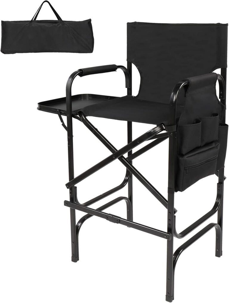 Mefeir " Tall Directors Chair Black Folding With Side Tabl