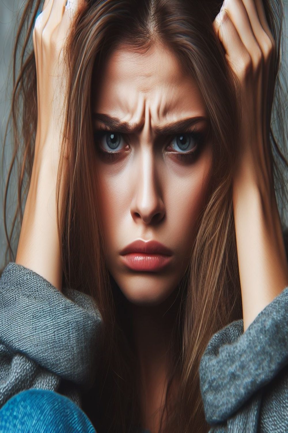 a woman with a very big forehead and a very angry look on her face