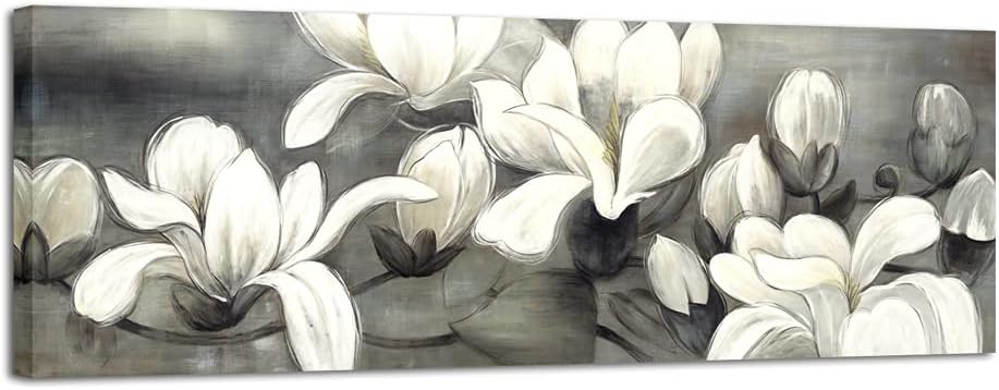 Wieco Art Magnolia Modern Wrapped Floral Artwork Giclee Canv