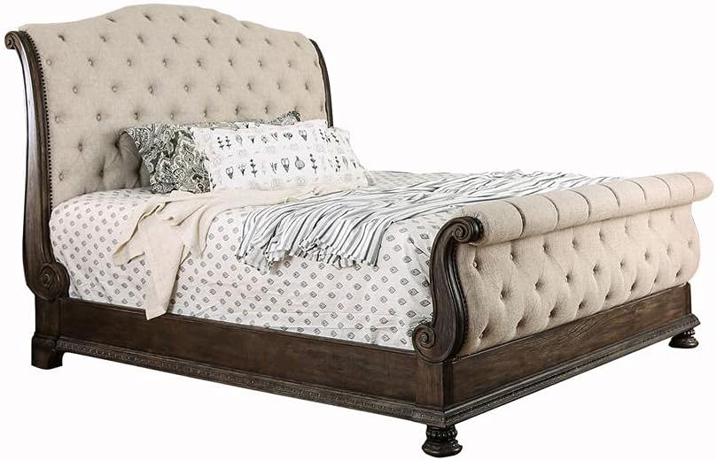 simple relax SRCMQ BED Sleigh, Queen, Rustic Natural T