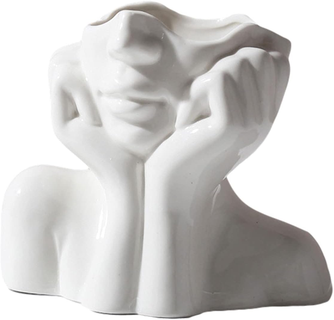 Face Vase,Ceramic Body Vase Female Form Ideal Shelf Decor,Mo