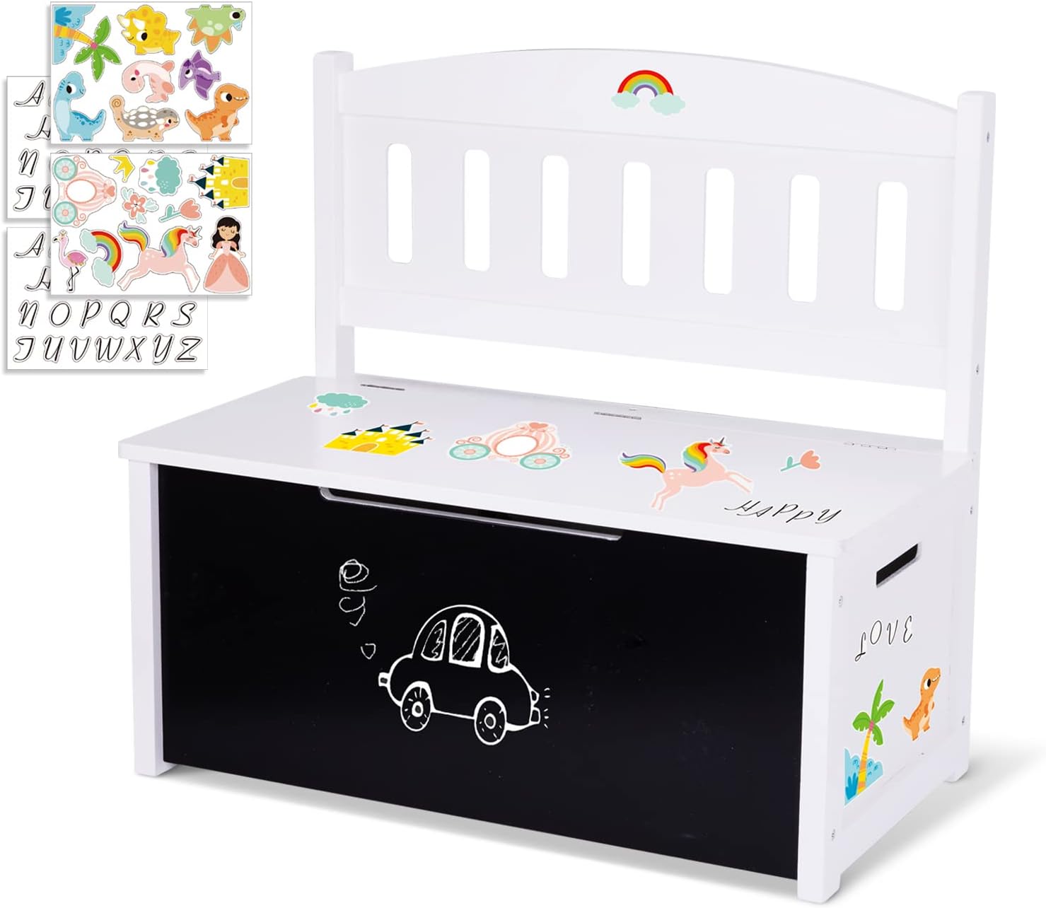 TOOKYLAND Wooden Toy Chest with Safety Hinged Lid for Kids,