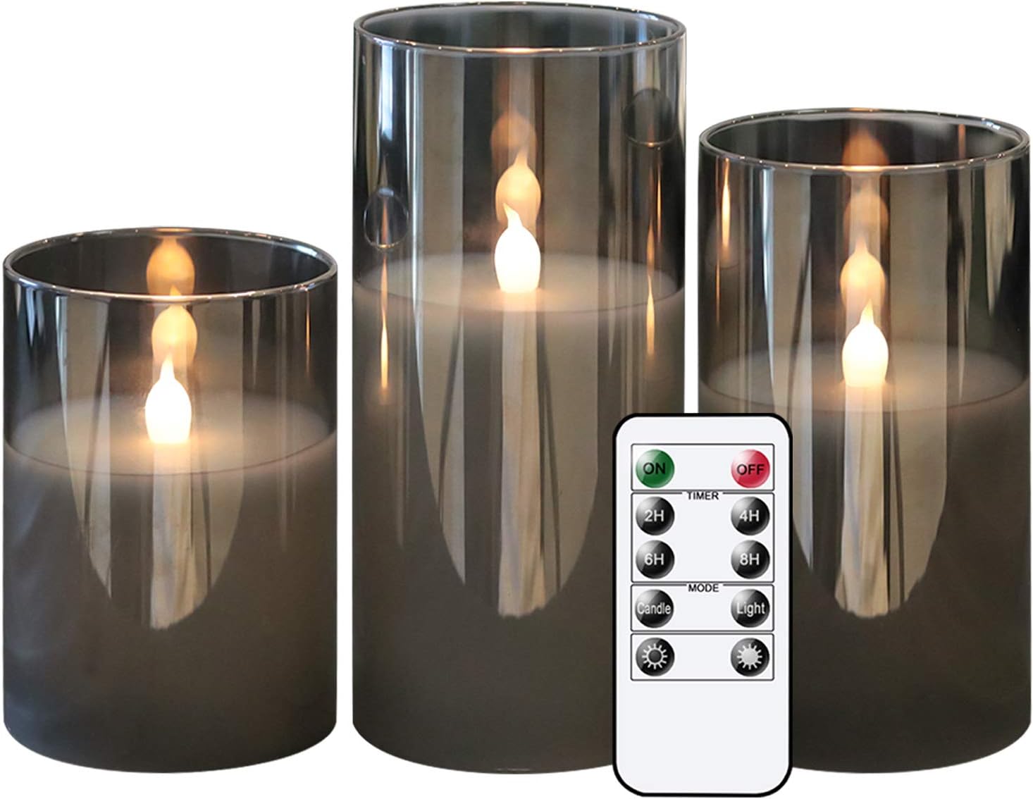 GenSwin Gray Glass Battery Operated Flameless Led Candles wi