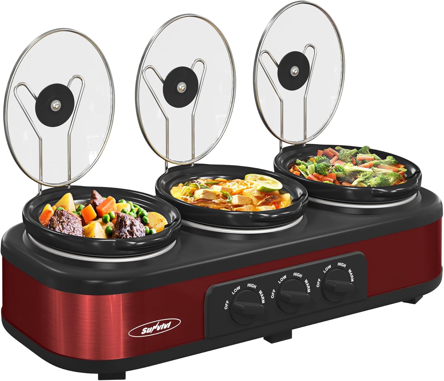 Sunvivi Triple Slow Cooker Buffet Servers and Warmer, Pot F