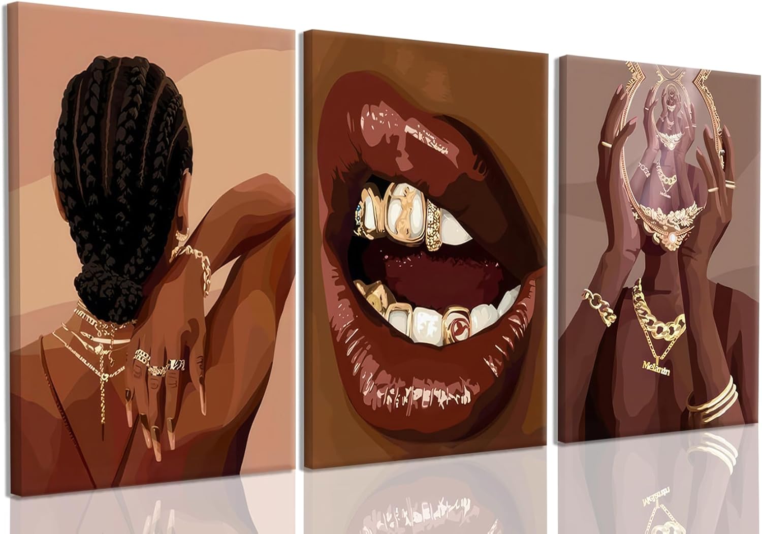 ANVOTIG Framed Black Girl Canvas Wall Art Set of