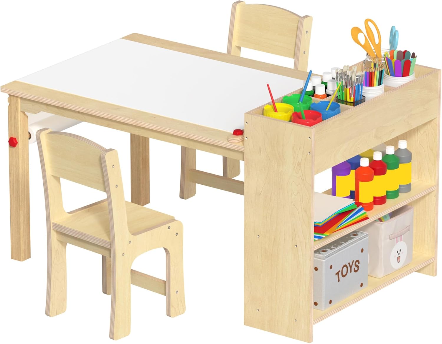 GDLF Kids Art Table and Chairs, Wooden Drawing Desk,