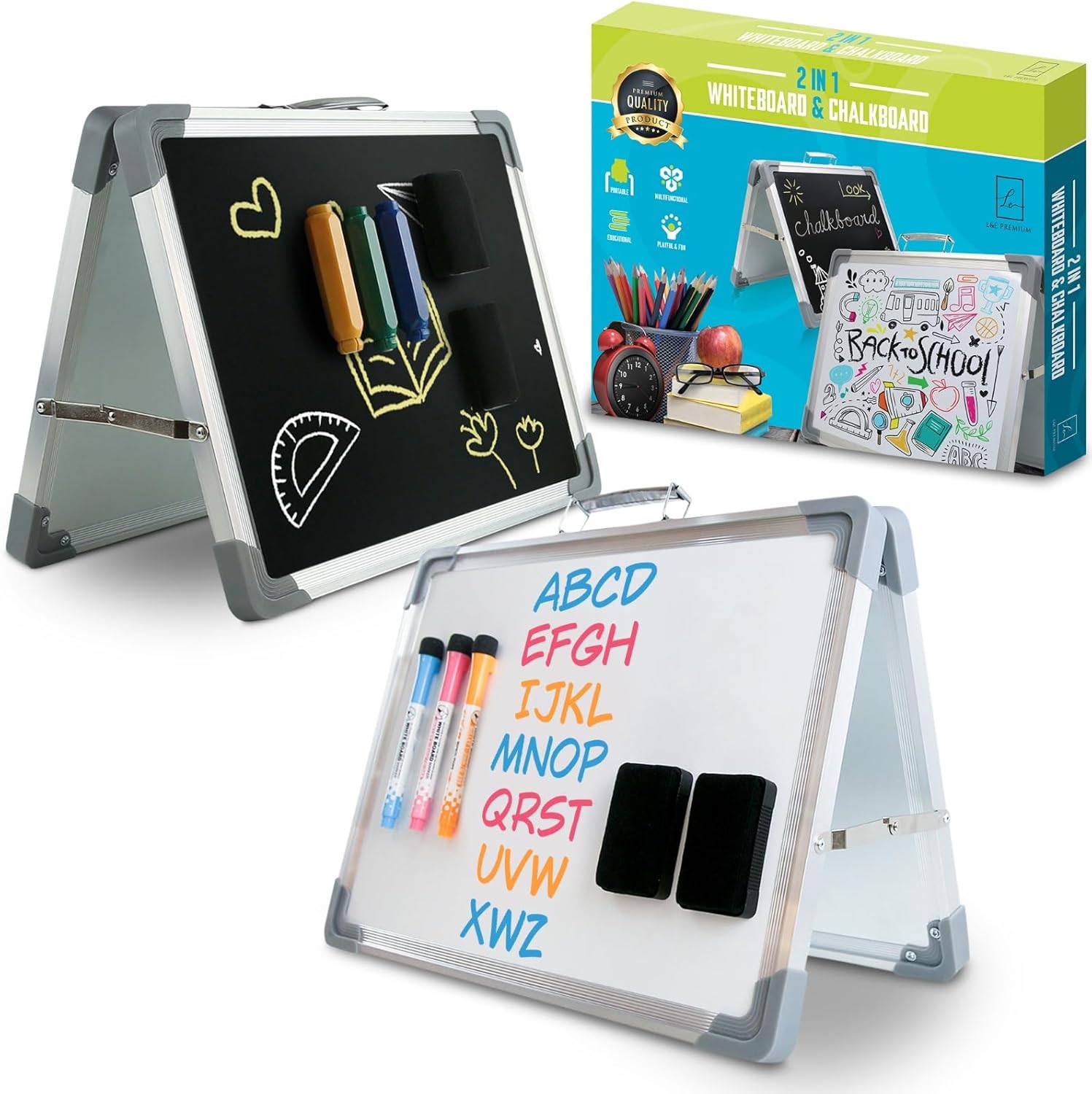 Table Top Double Sided White Board and Chalkboard Desktop