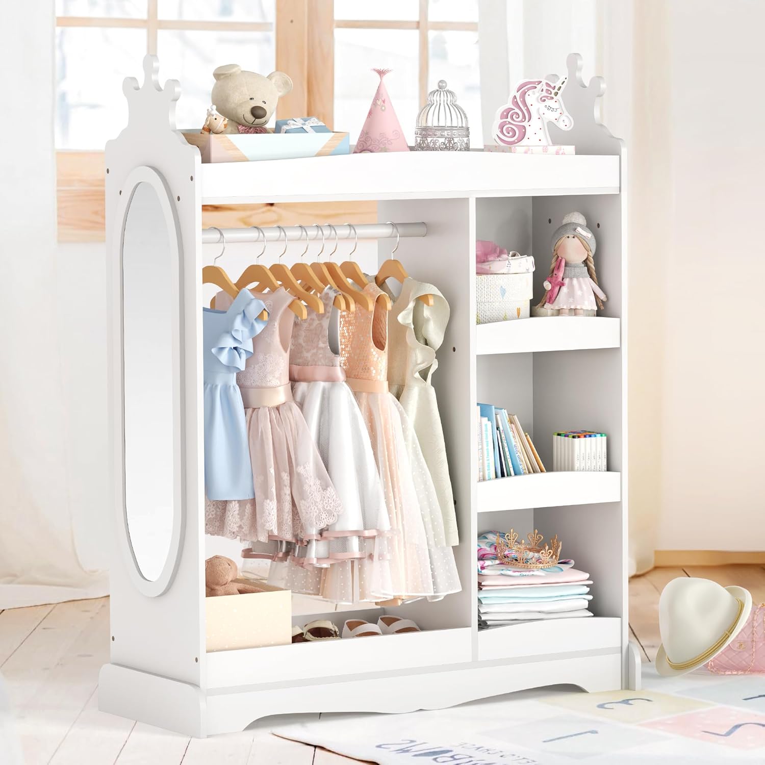 Kids Dress up Storage with Mirror, Kids Wardrobe with