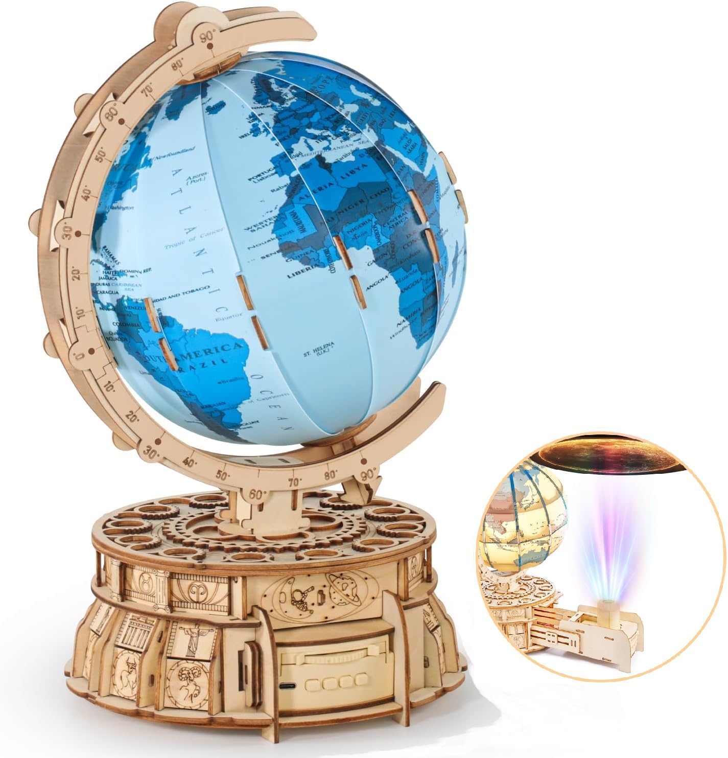 D Wooden Puzzles for Adults Illuminated Globe with Stand