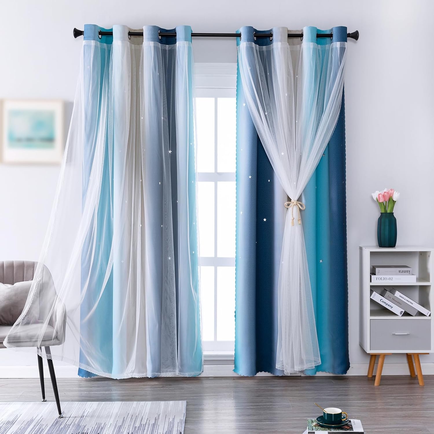 indistar Star Blackout Curtains for Girls Kids Bedroom, Colo