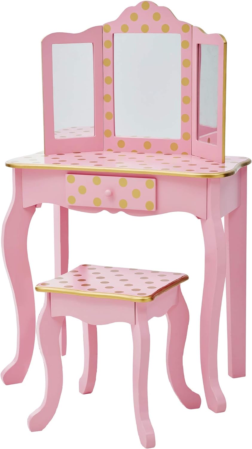 Teamson Kids Pretend Play Kids Vanity, Table & Chair Vanity