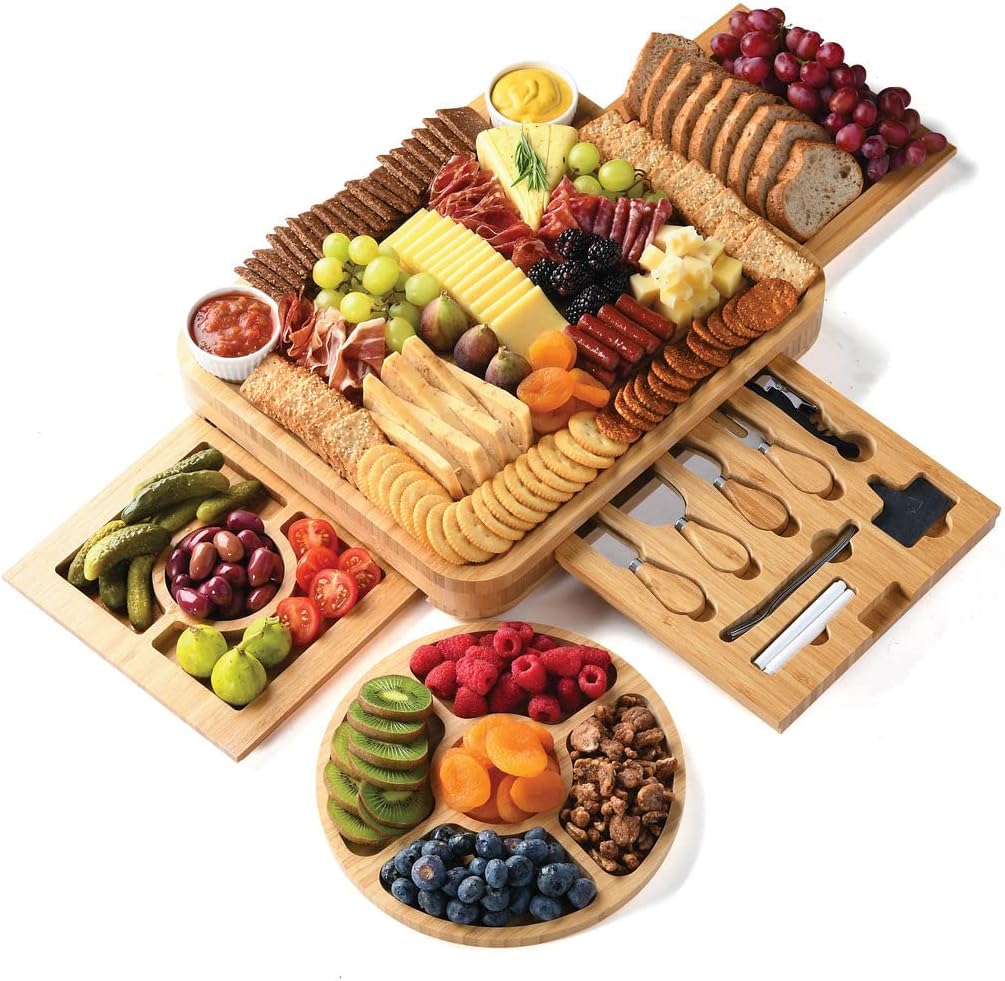 Bamboo Charcuterie Boards Gift Set Simple Meat and Cheese