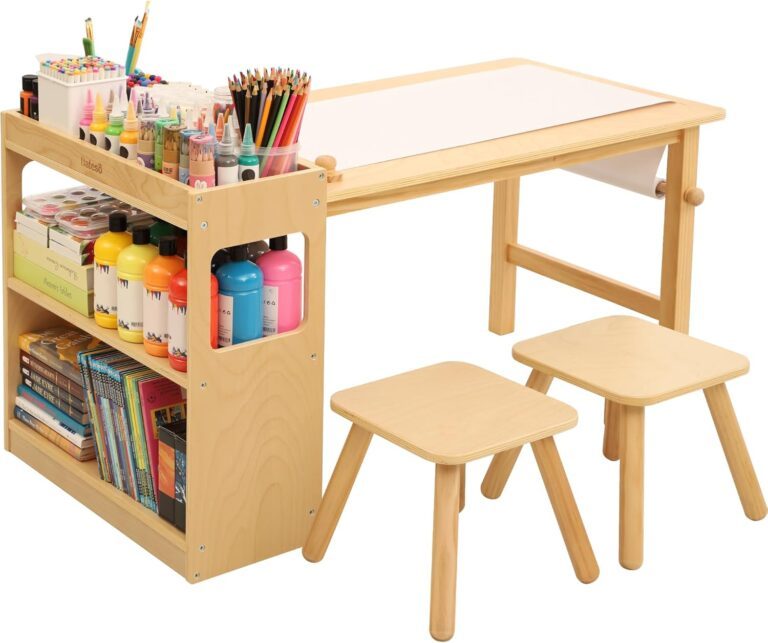 Kids Art Table and Chairs with Roll Paper, Craft