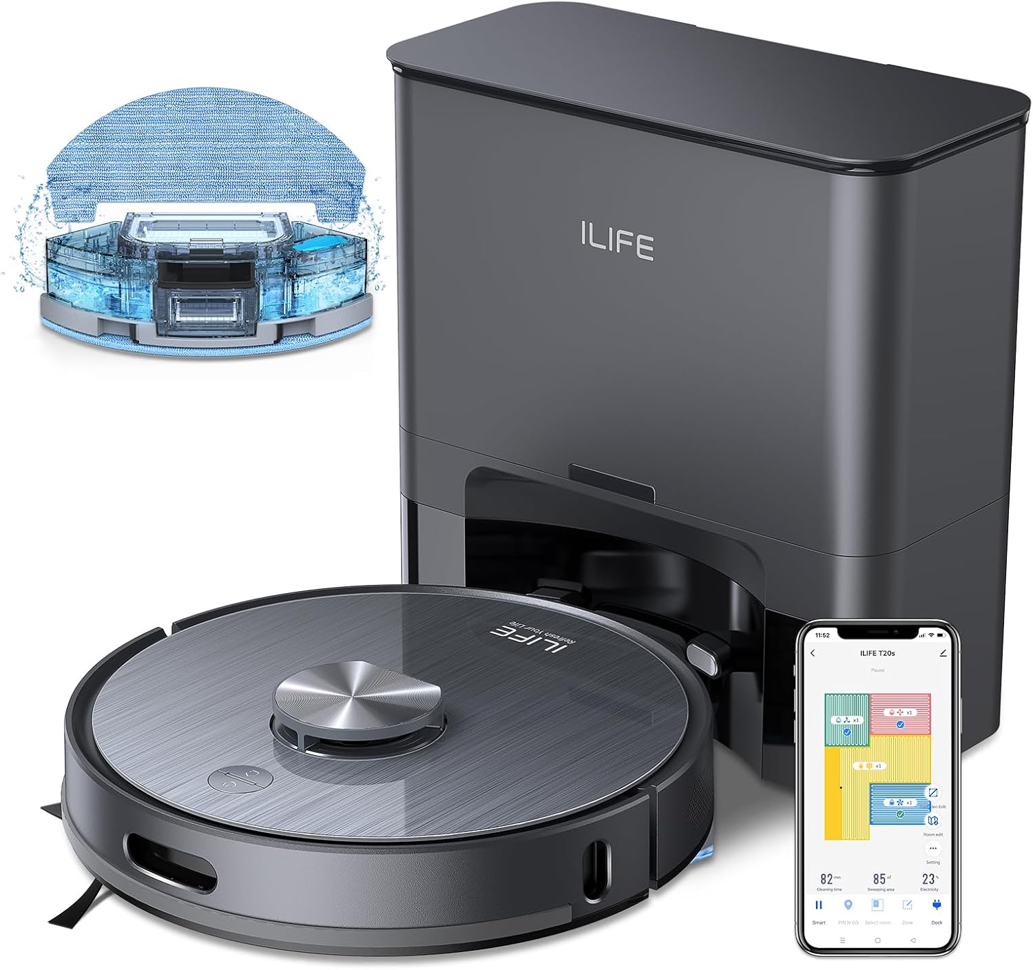 ILIFE Ts Self Emptying Robot Vacuum and Mop Combo, Pa