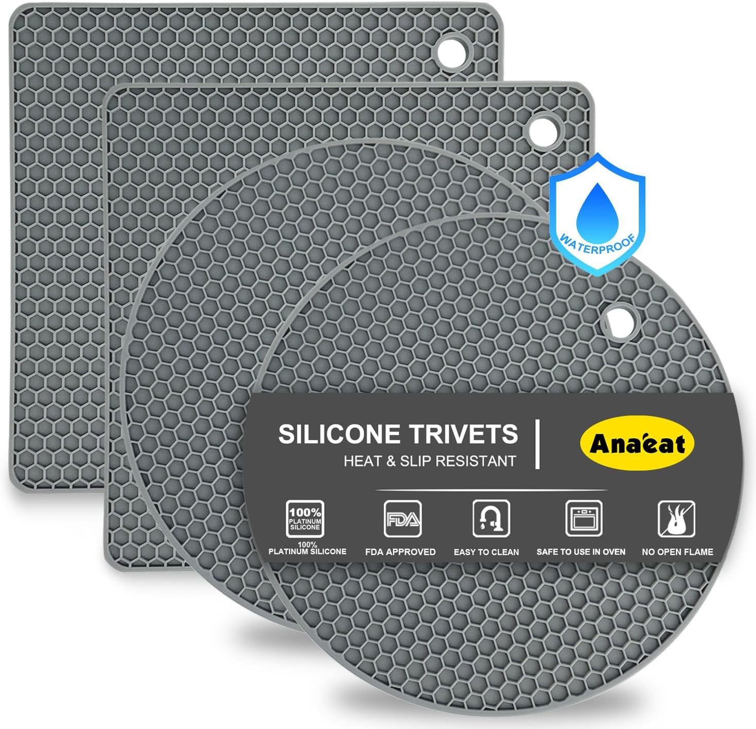 Anaeat Pack Silicone Trivet Mats BPA Free Heat