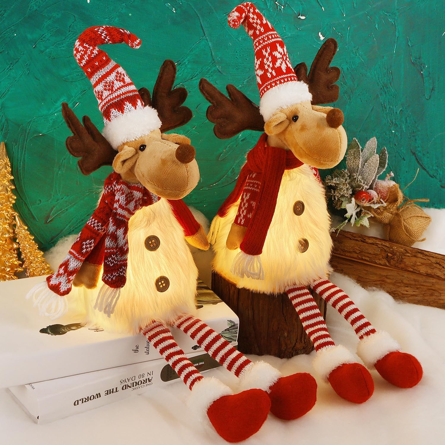 Juegoal Pack Lighted Christmas Reindeers with Dangling Leg