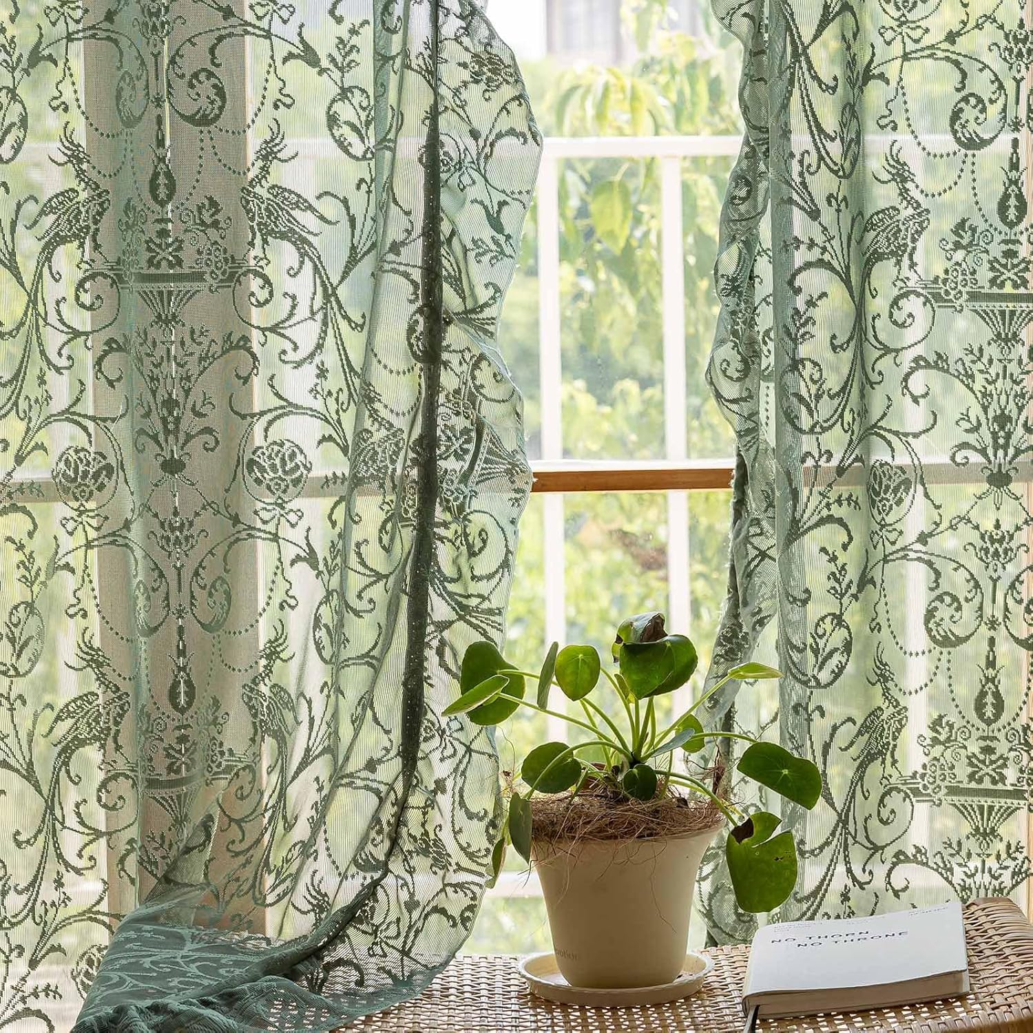 Olive Green Curtains Inch Long Rustic Country Lace