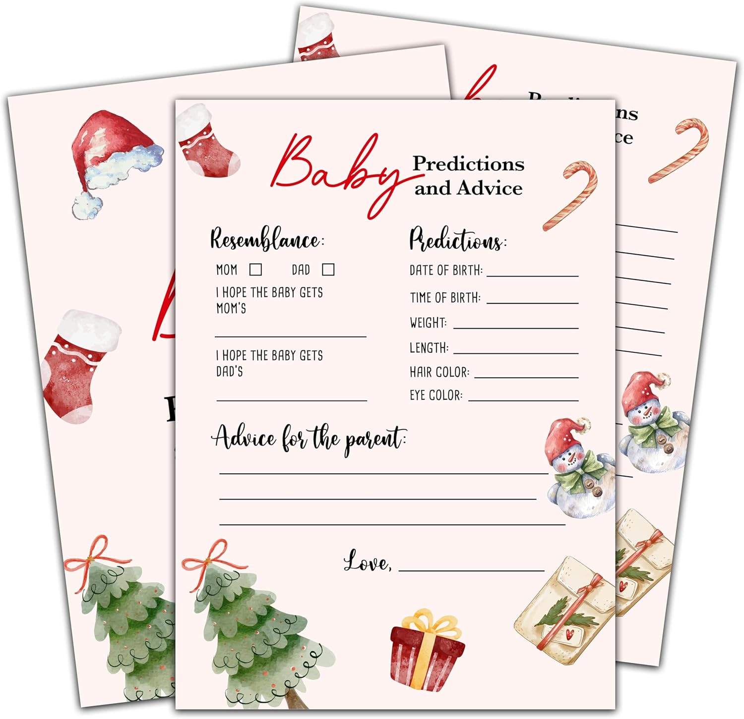 Christmas Baby Shower Game Double Side Baby Prediction