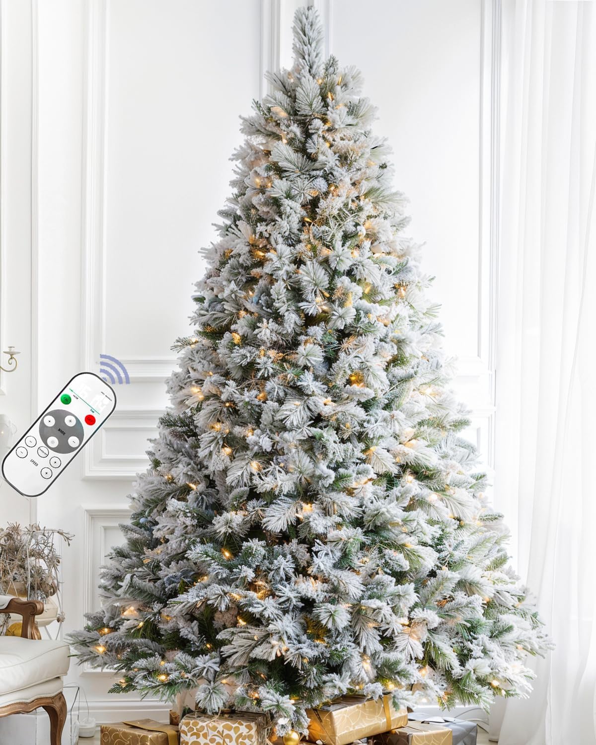 FT Pre lit Snow Flocked Christmas Tree Spruce with Remote