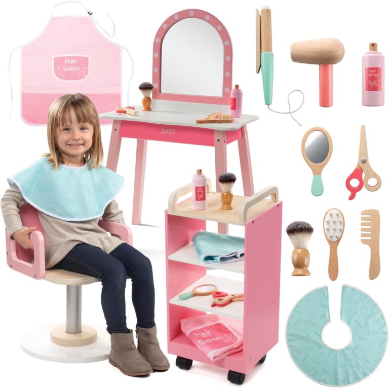 Pretend Hair Salon Wooden Play Set Full Vanity Mirror Plays