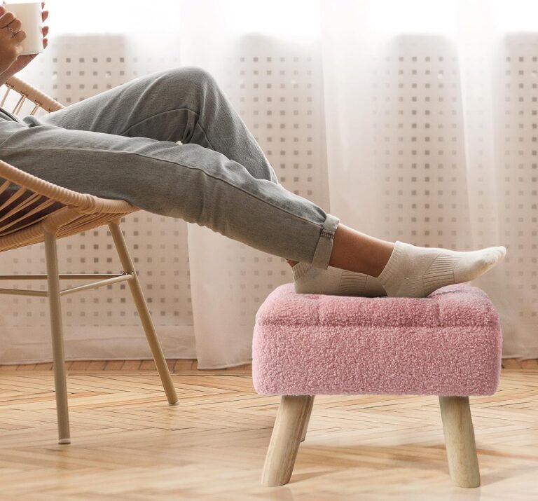 Ottoman Foot Rest, Boucle Teddy Ottoman with Storage, Small