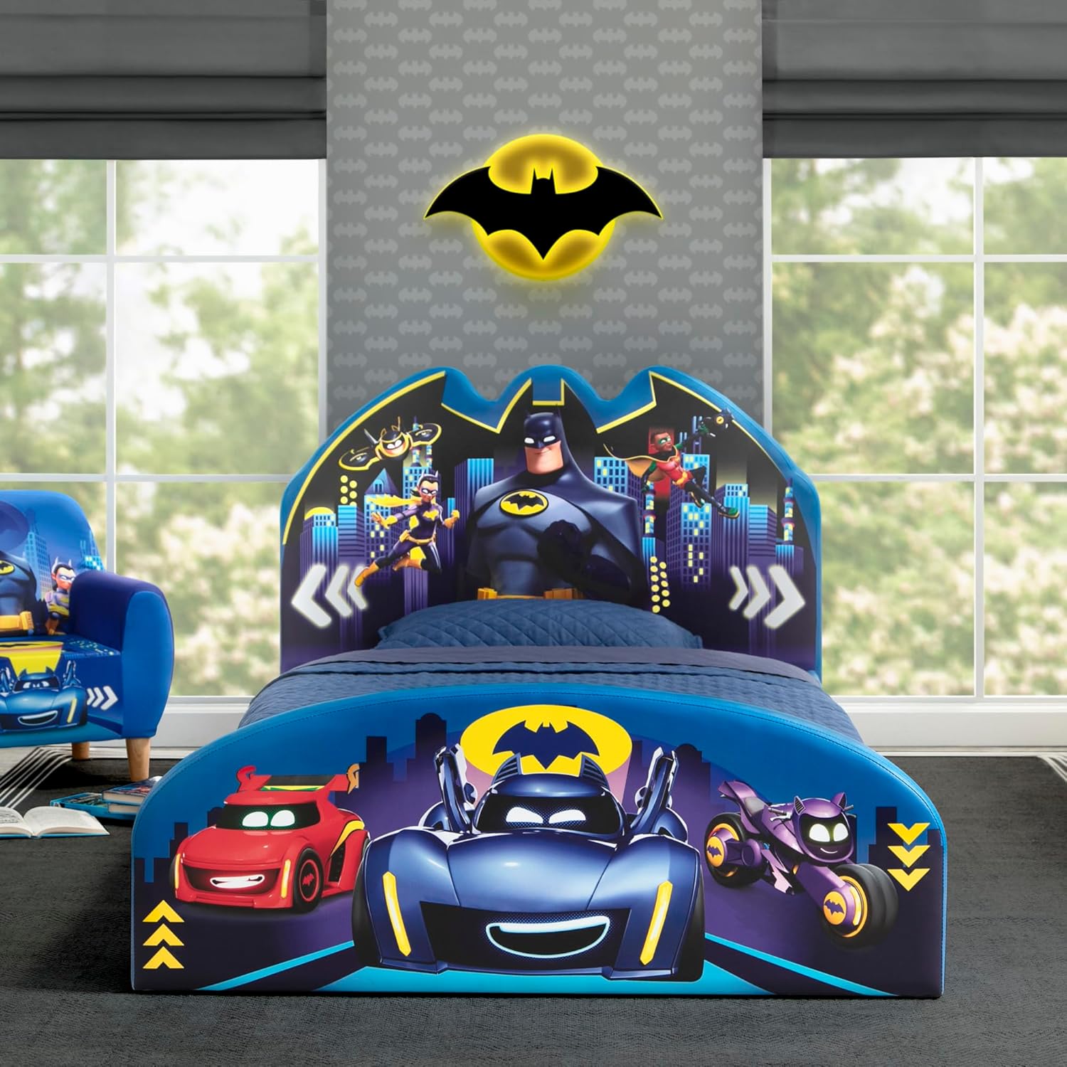 Delta Children Batman Batwheels Upholstered Twin Bed, Blue