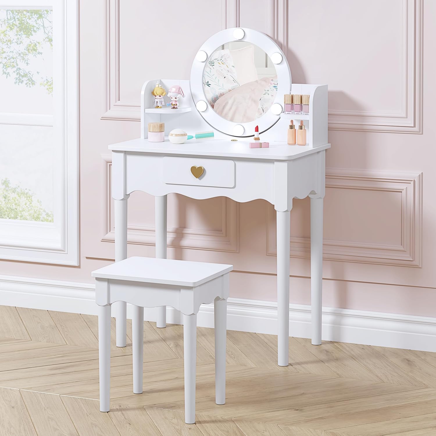 UTEX Kids Vanity, Girls Vanity Set with Mirror and Stool