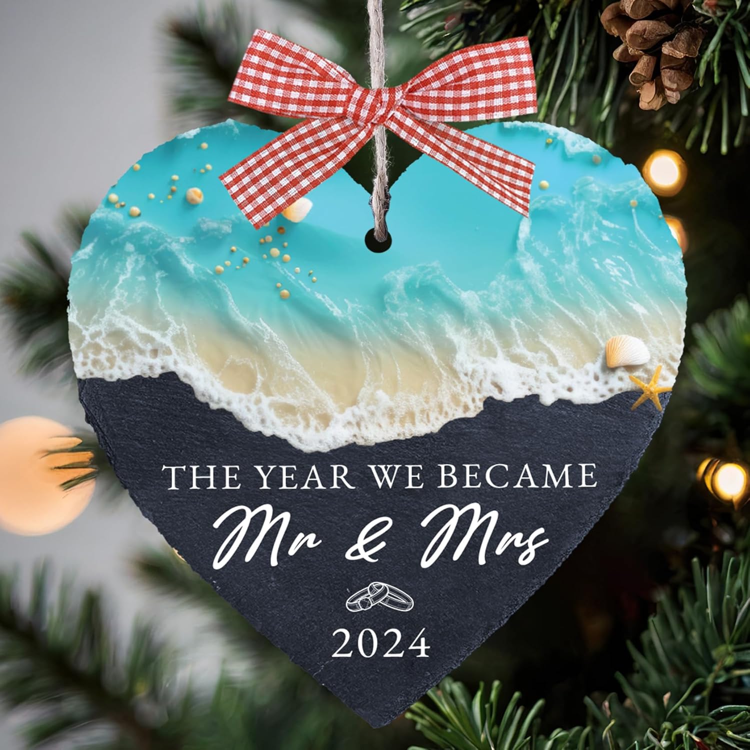 " Stone Mr and Mrs Ornament Beach Wedding Gifts for