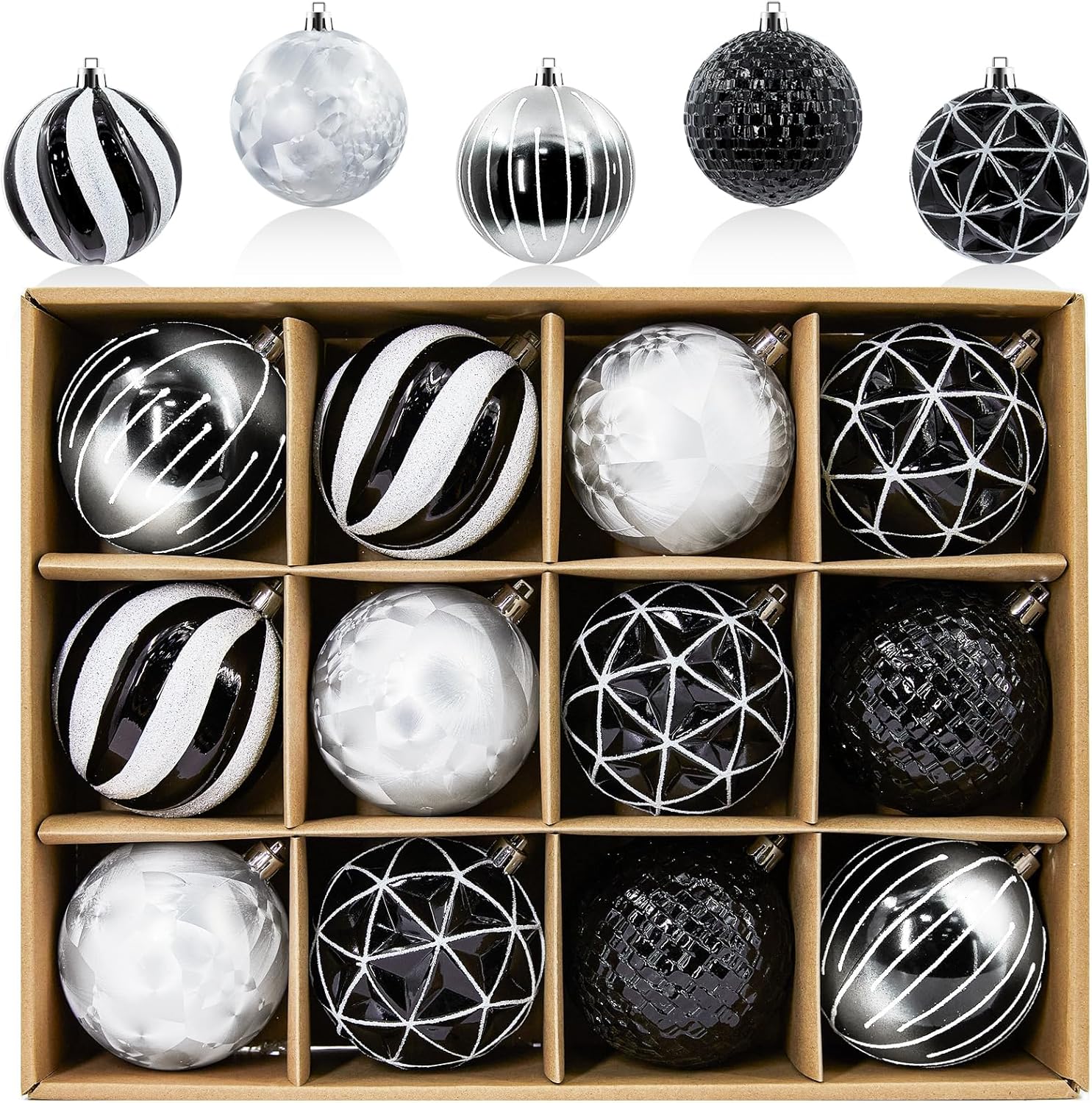 MM Black and White Christmas Ornaments PCS Shatterproof