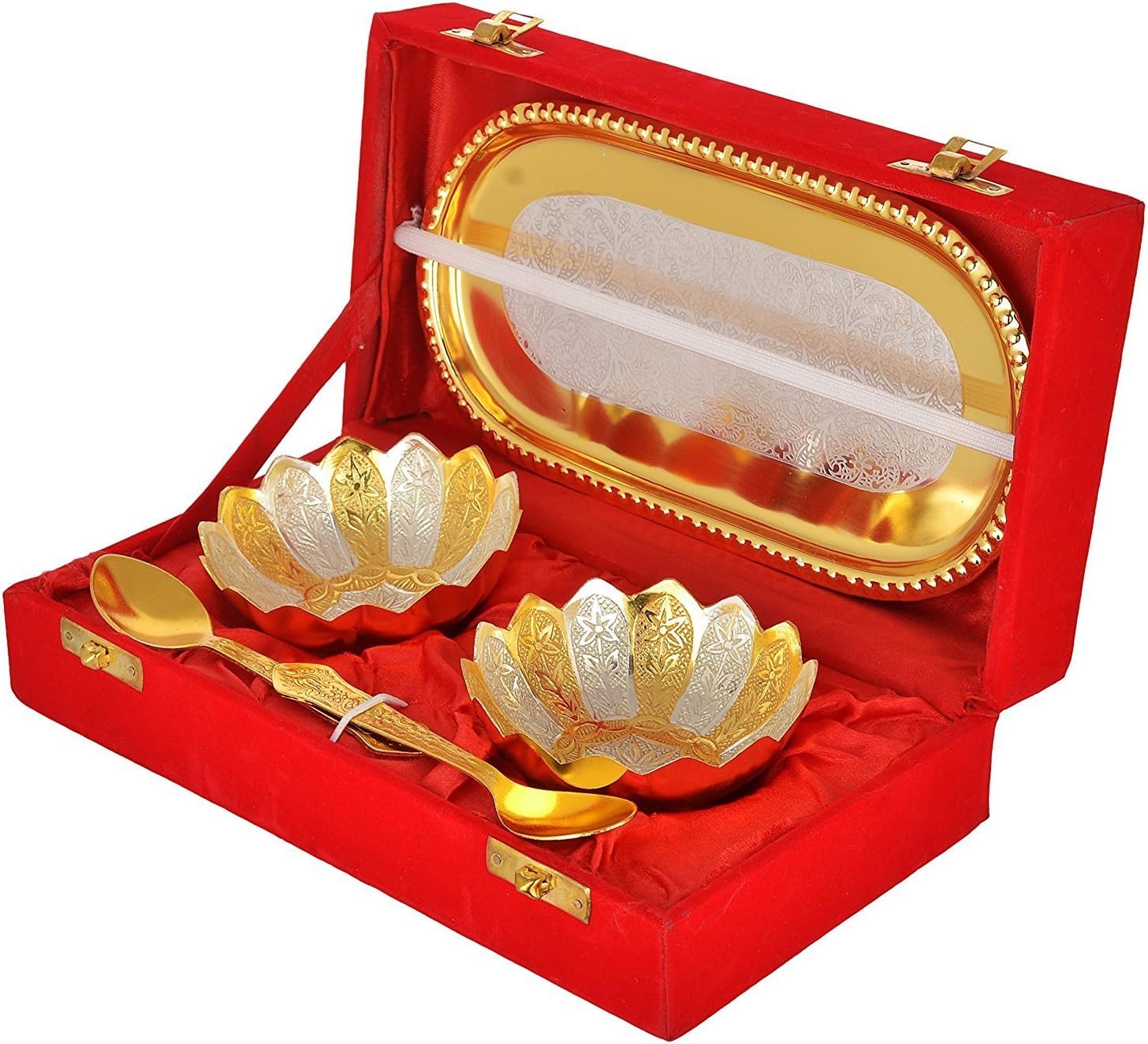 NOBILITY Gold Silver Plated Bowl Spoon Tray Set Dry Fruits