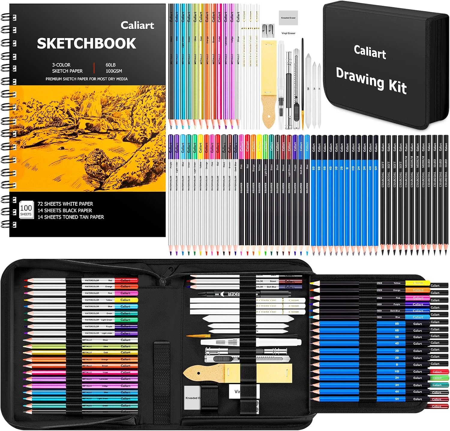 Caliart PCS Art Supplies Sketching Kit with Sheets