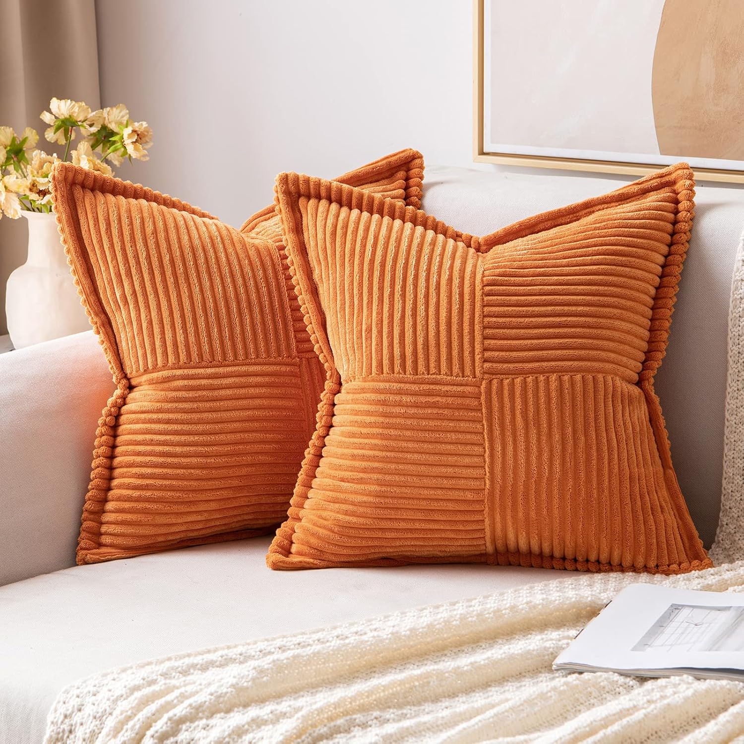 MIULEE Orange Pillow Covers x Inch with Splicing Set of