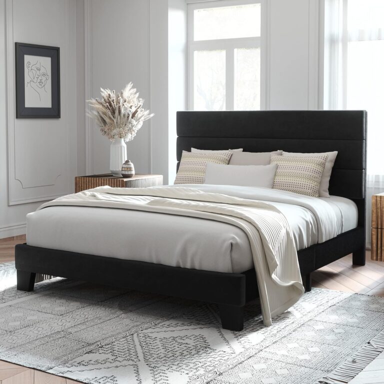 Allewie Queen Size Platform Bed Frame with Velvet Upholstere