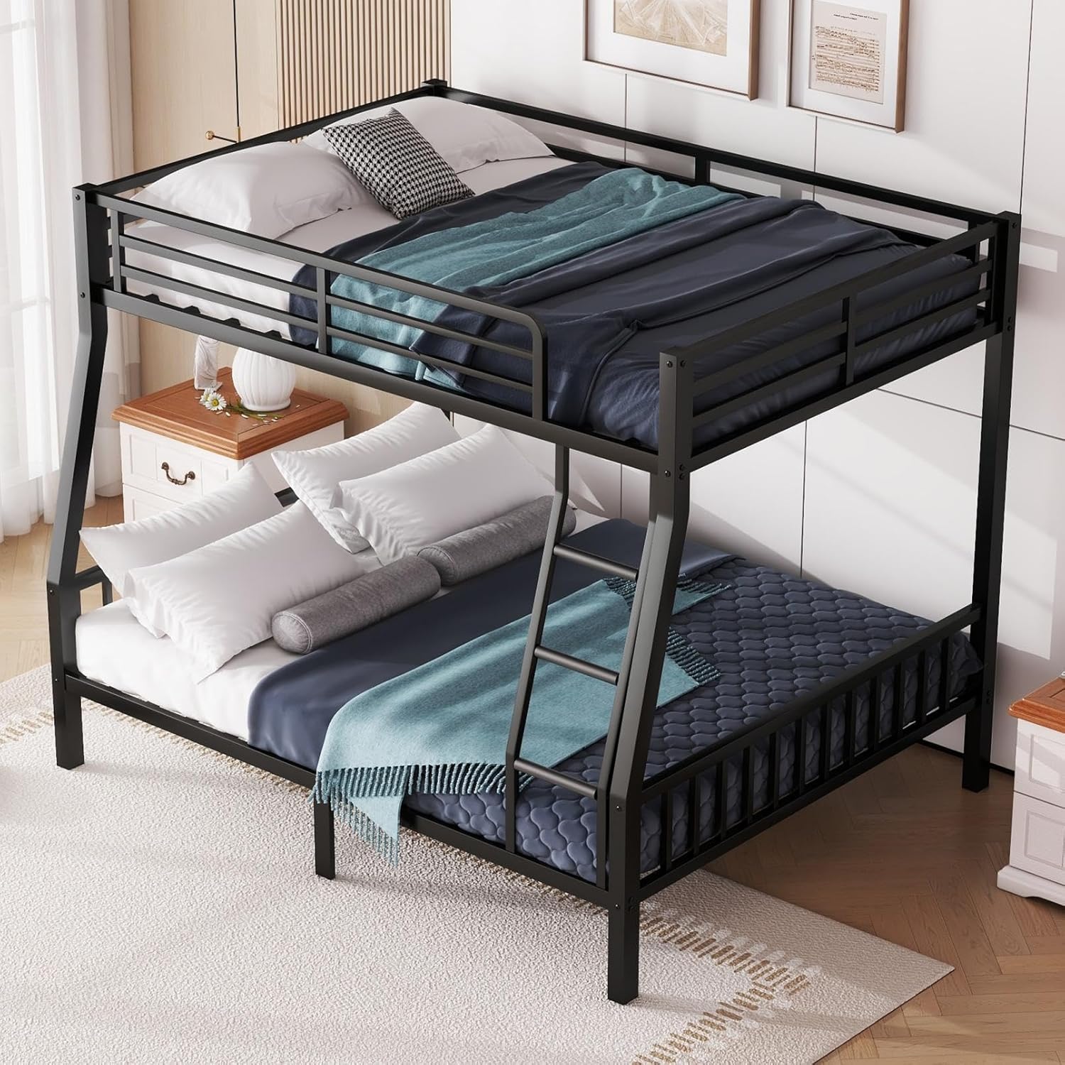 Full XL Over Queen Bunk Beds for Adults, Heavy Duty Metal