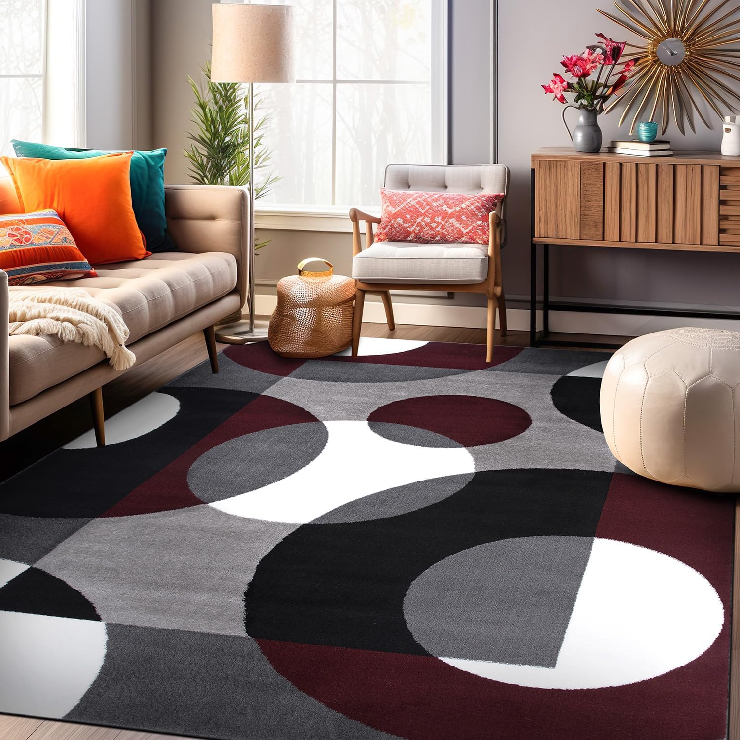 Rugshop Modern Circles Carpet Easy Maintenance for Home Offi