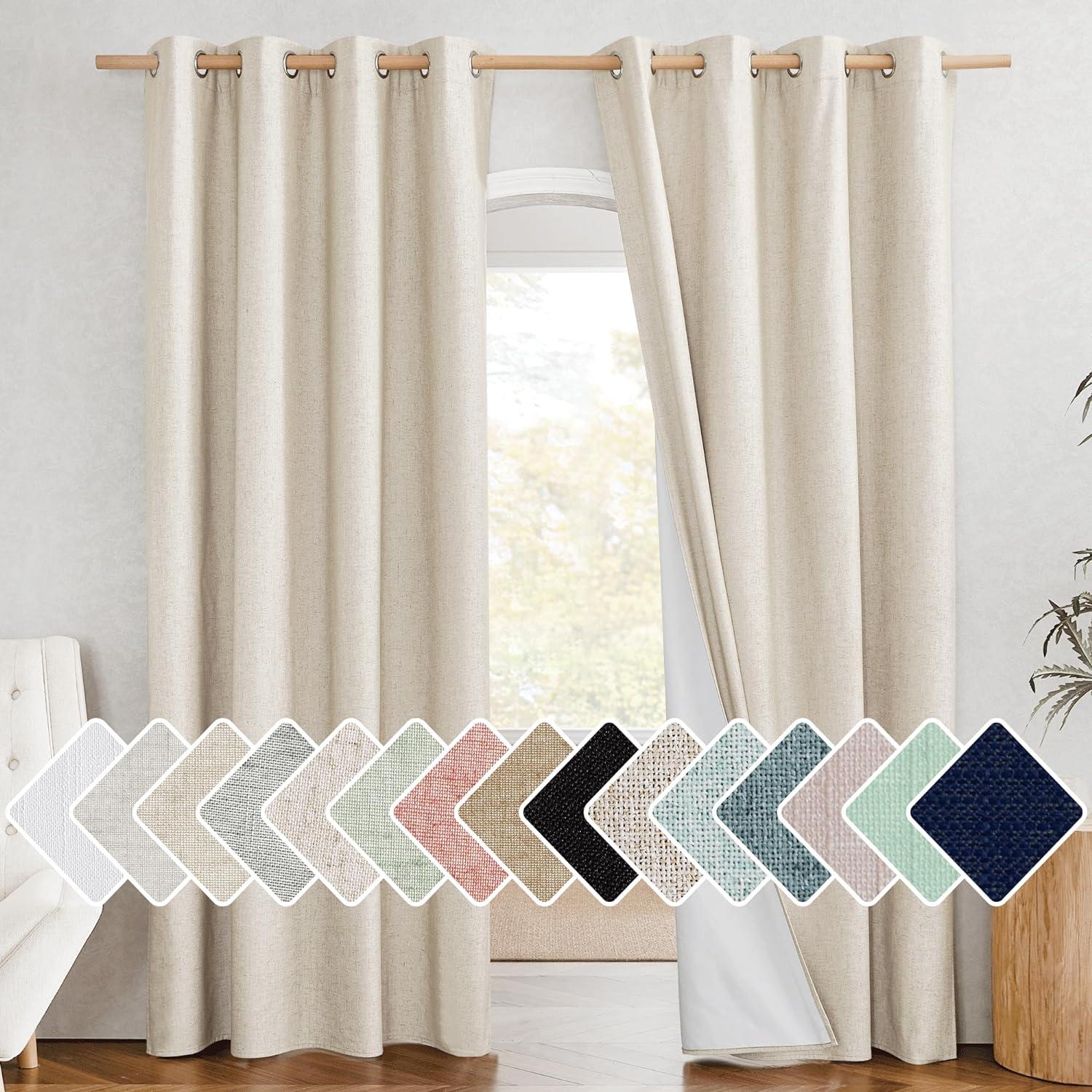 NICETOWN % Absolutely Blackout Linen Curtains with Therma