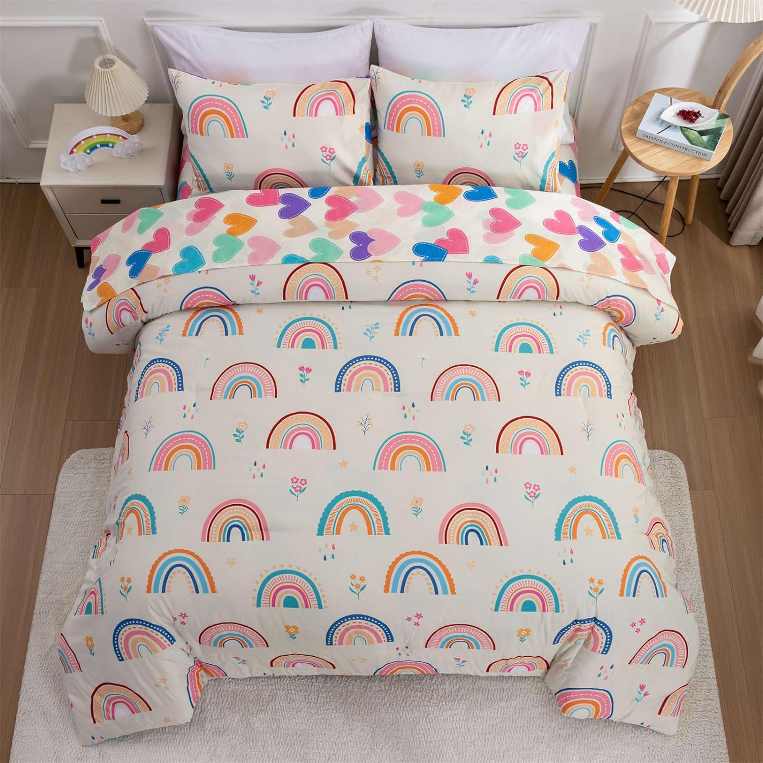 Btargot Piece Multi Color Rainbow Comforter Set for Girls