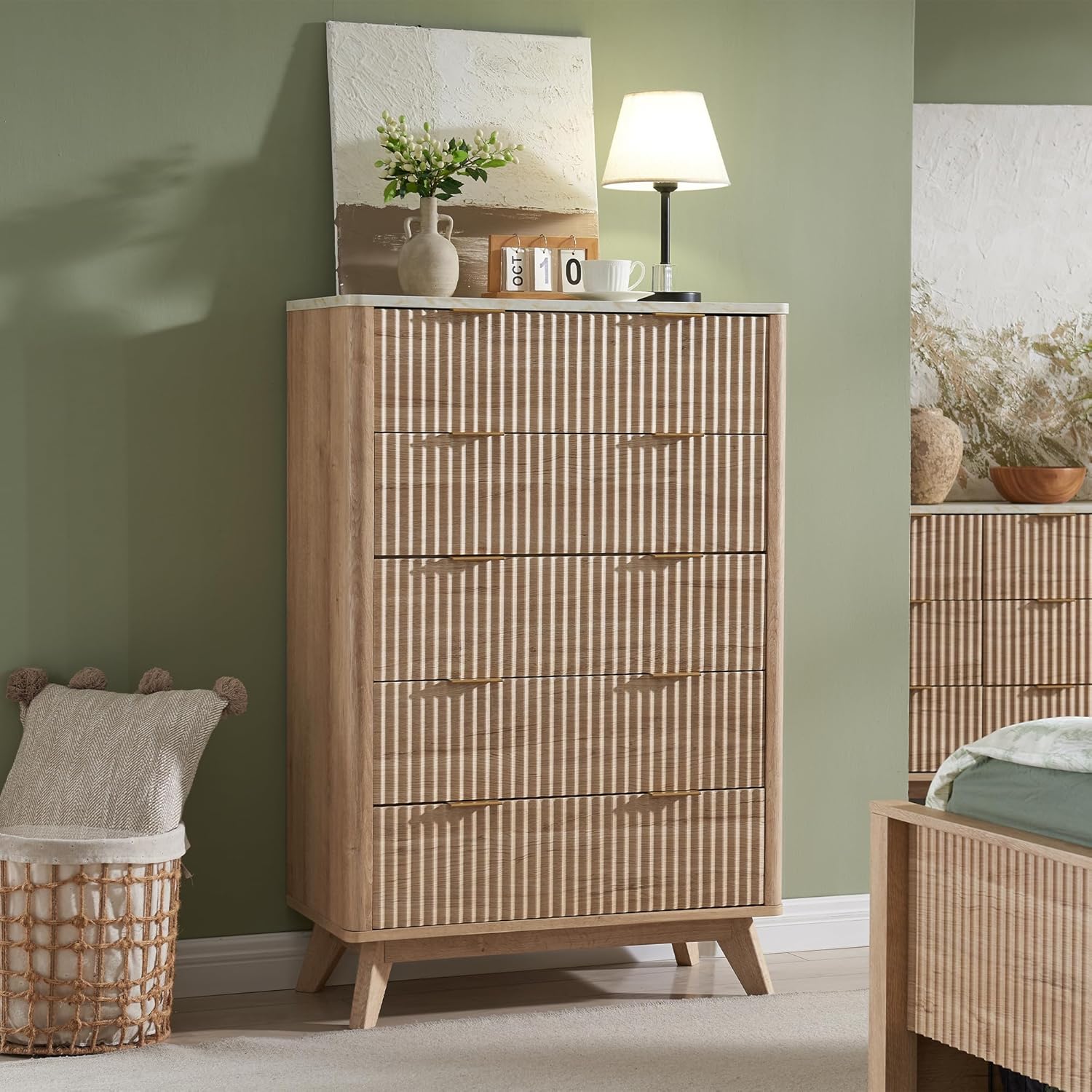 TTREAM Fluted Drawers Dresser, " Tall Modern Chest of