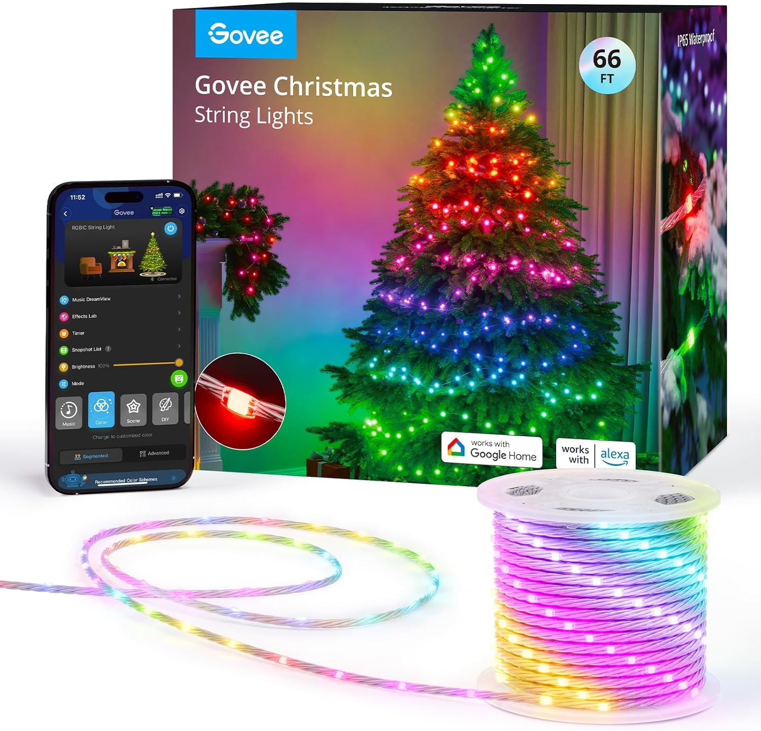 Govee Christmas Lights ft, Smart RGBIC Christmas String Li