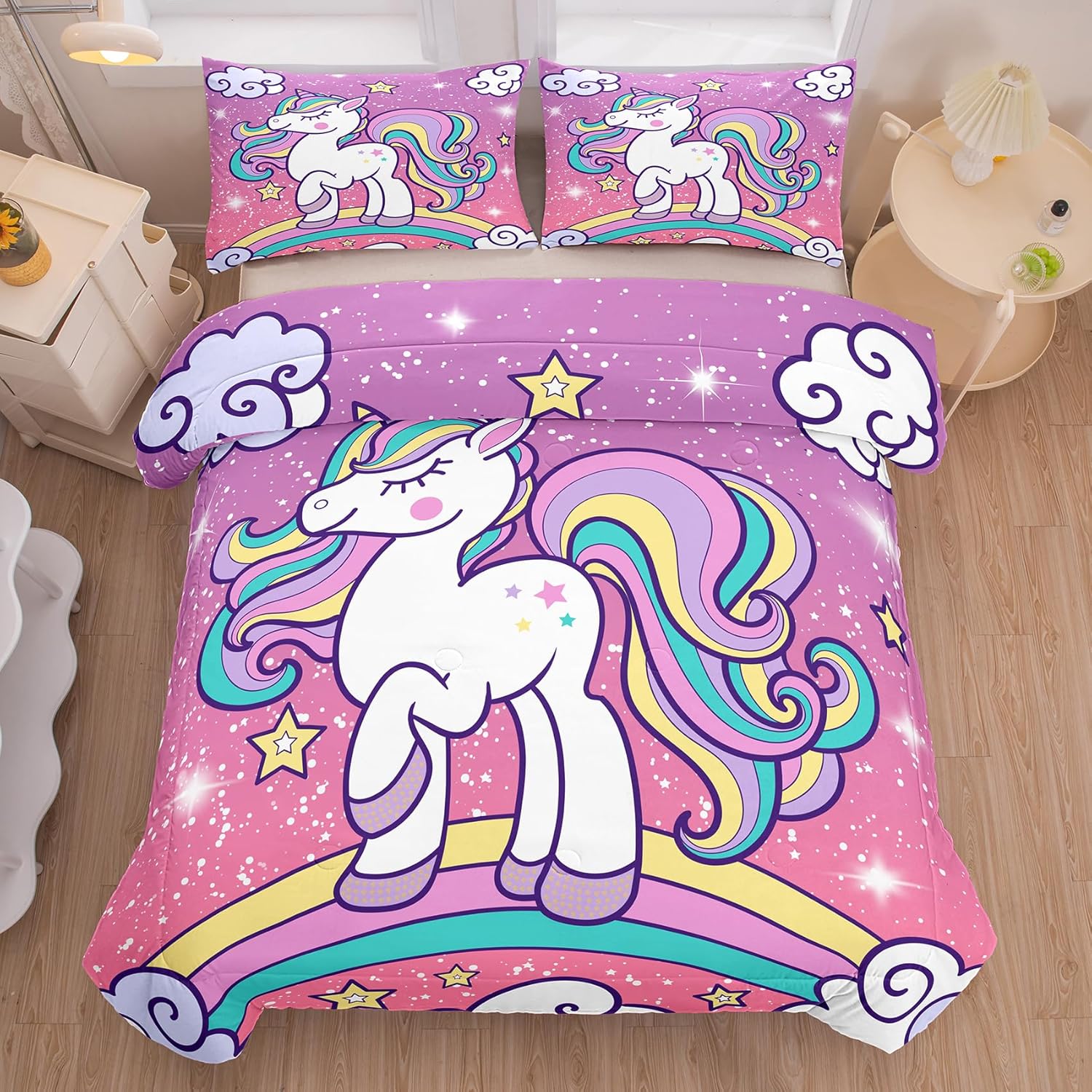 Tailor Shop Unicorn Bedding Set for Girls Kids Twin Size