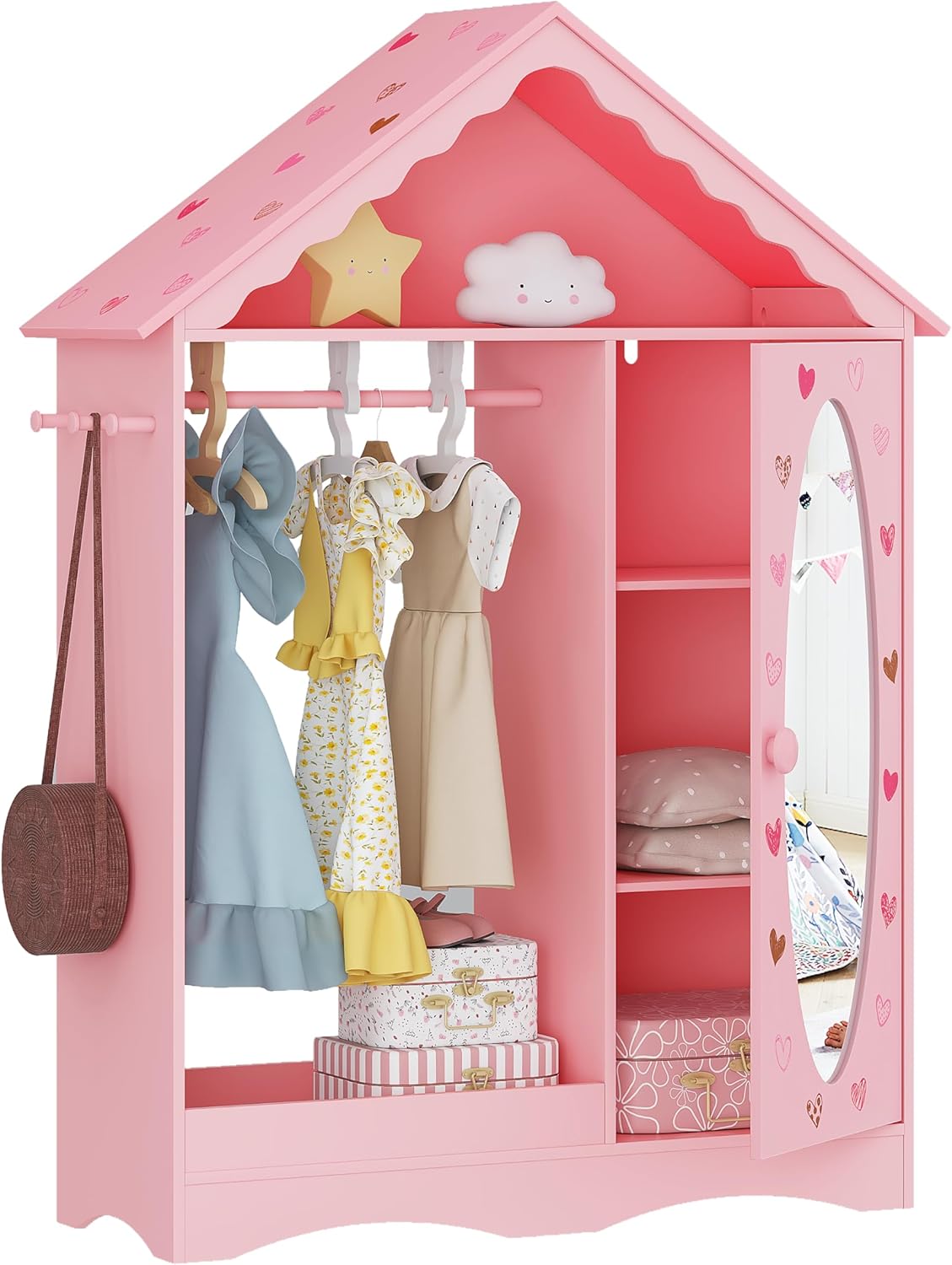 UTEX Kids Dress Up Storage with Mirror, Kids Wardrobe Closet