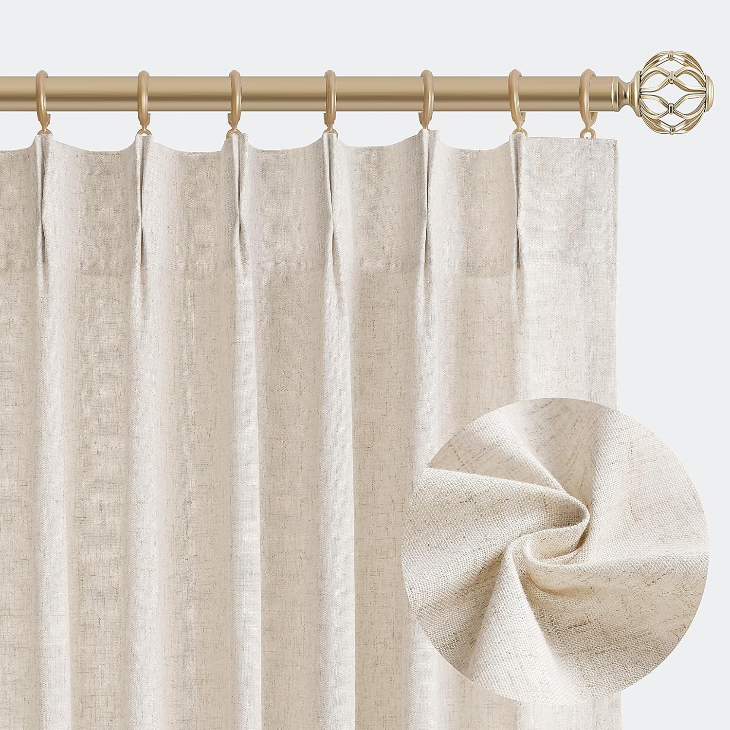 Natural Pinch Pleated Linen Curtains Inch Length Panels