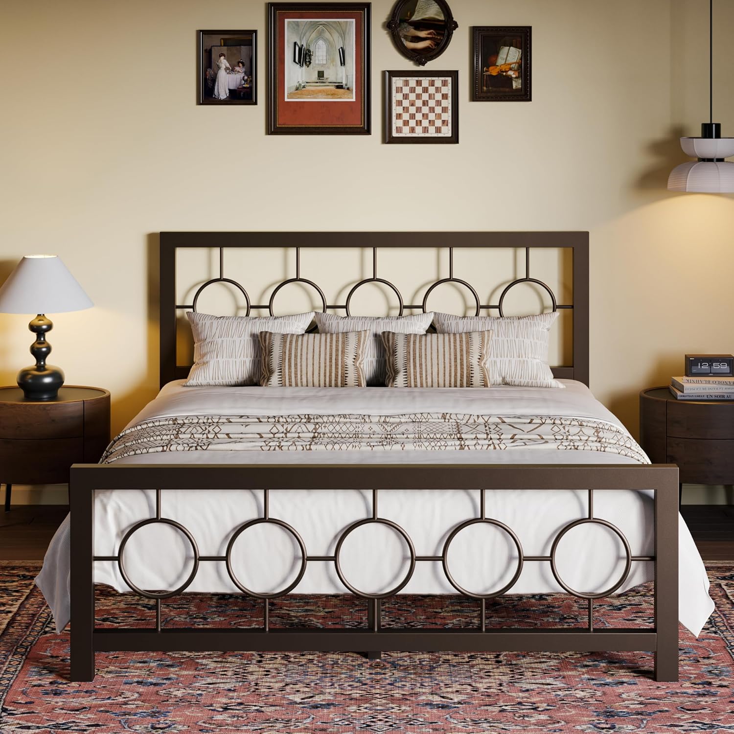 SHA CERLIN Queen Size Metal Bed Frame with Vintage Circular