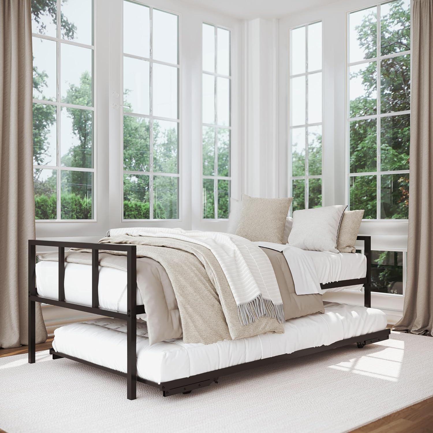 Milliard Twin Daybed and Fold Up Trundle Set, Daybed with