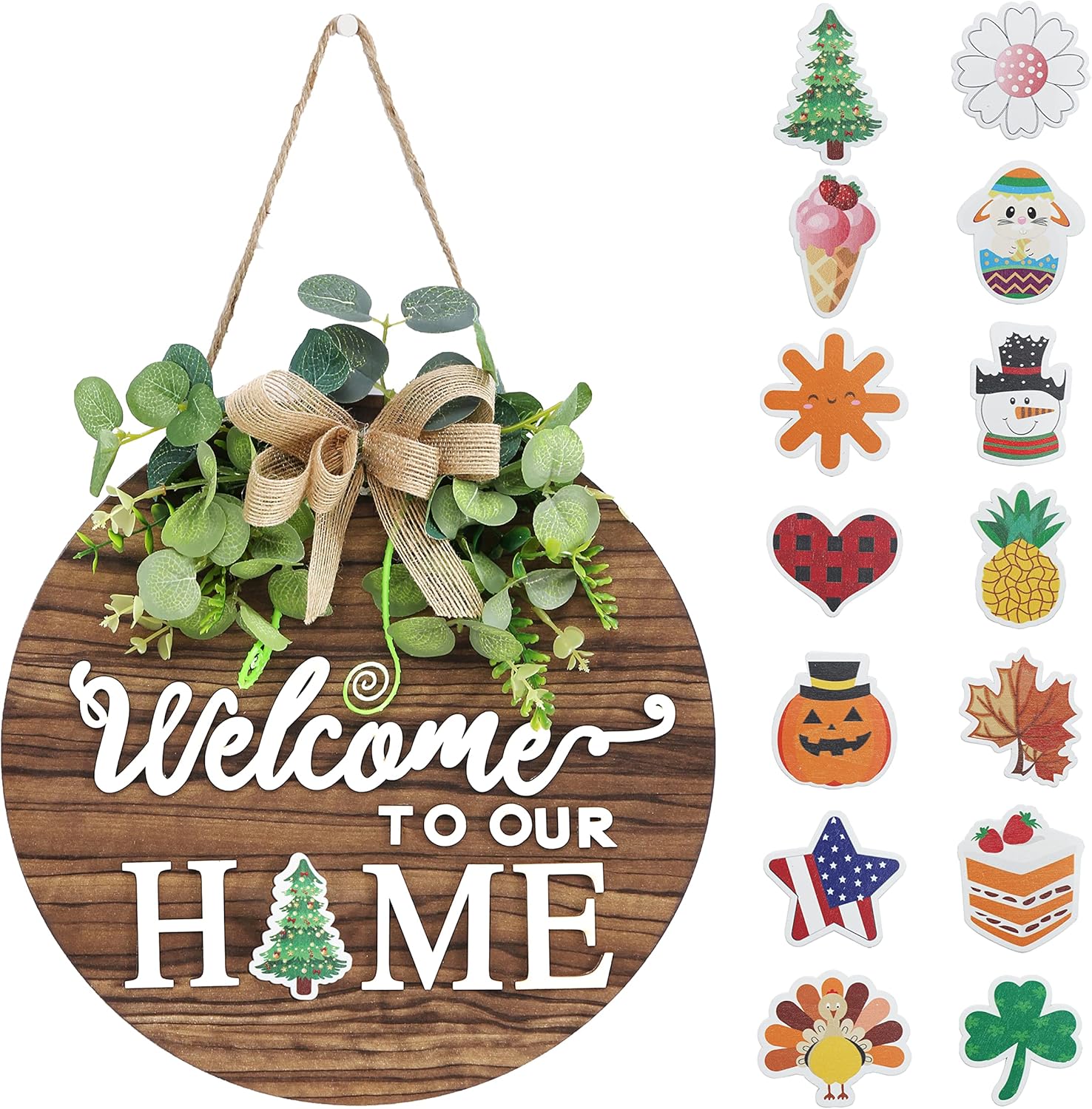 Interchangeable Seasonal Welcome Sign Front Door Decoration,