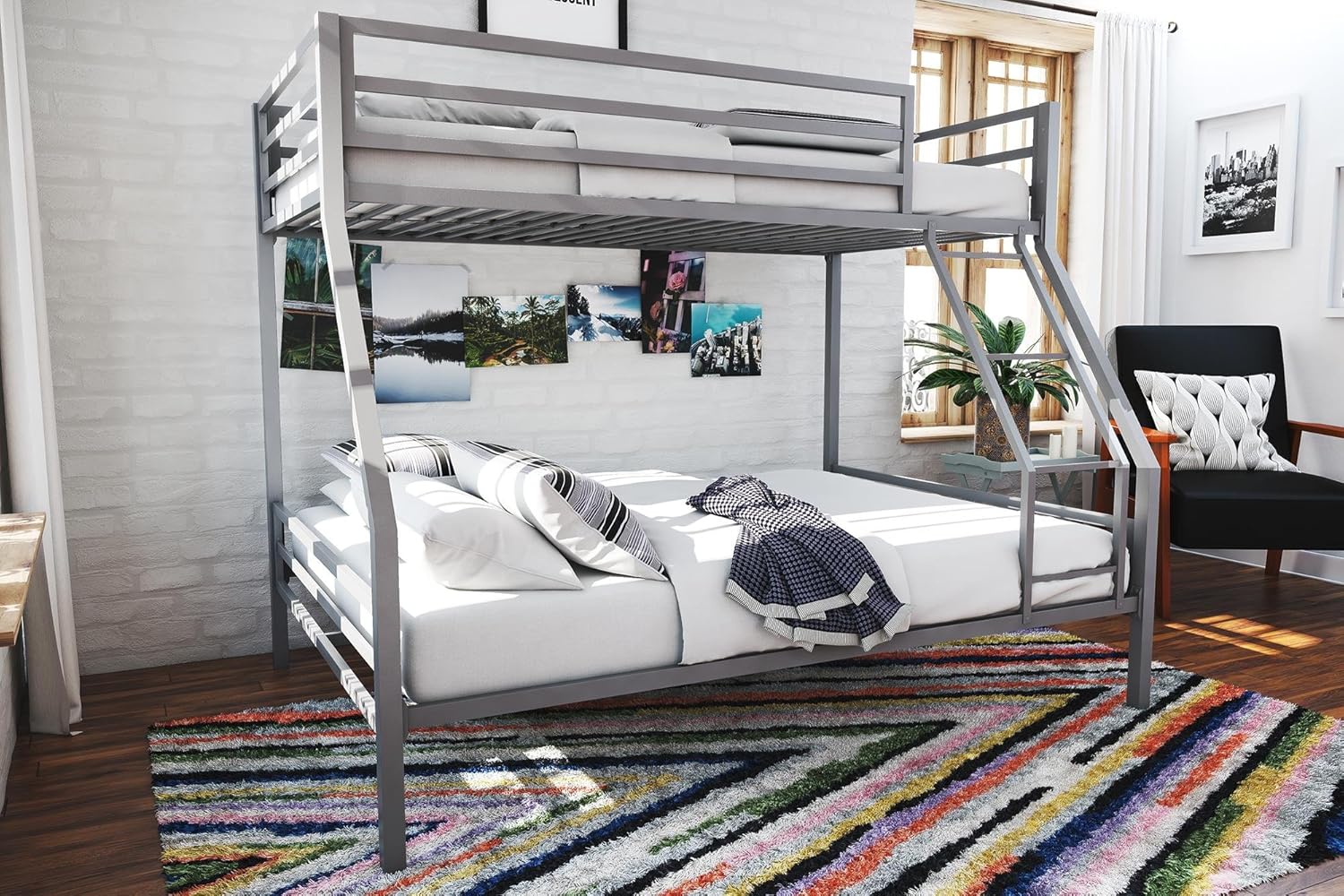 Novogratz Maxwell Metal Bunk Bed Frame for Kids and Teens,