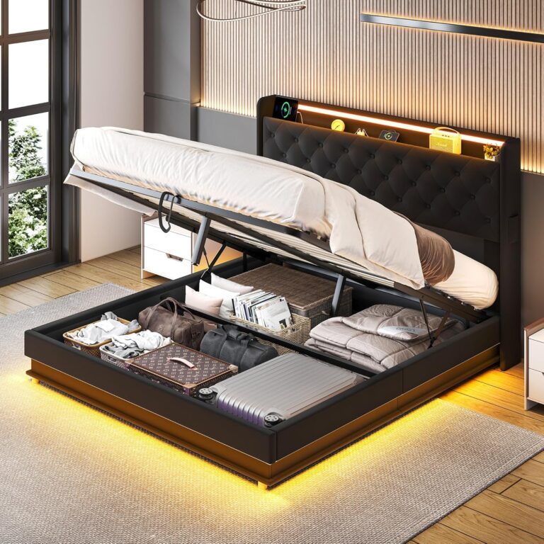 Lift Up Storage Bed Frame Full Size with Charging Station