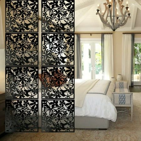 12/24pc Hanging Room Divider PVC Screen Panels Living Room Bedroom Office Art, Size:15.7" x 15.7", Black